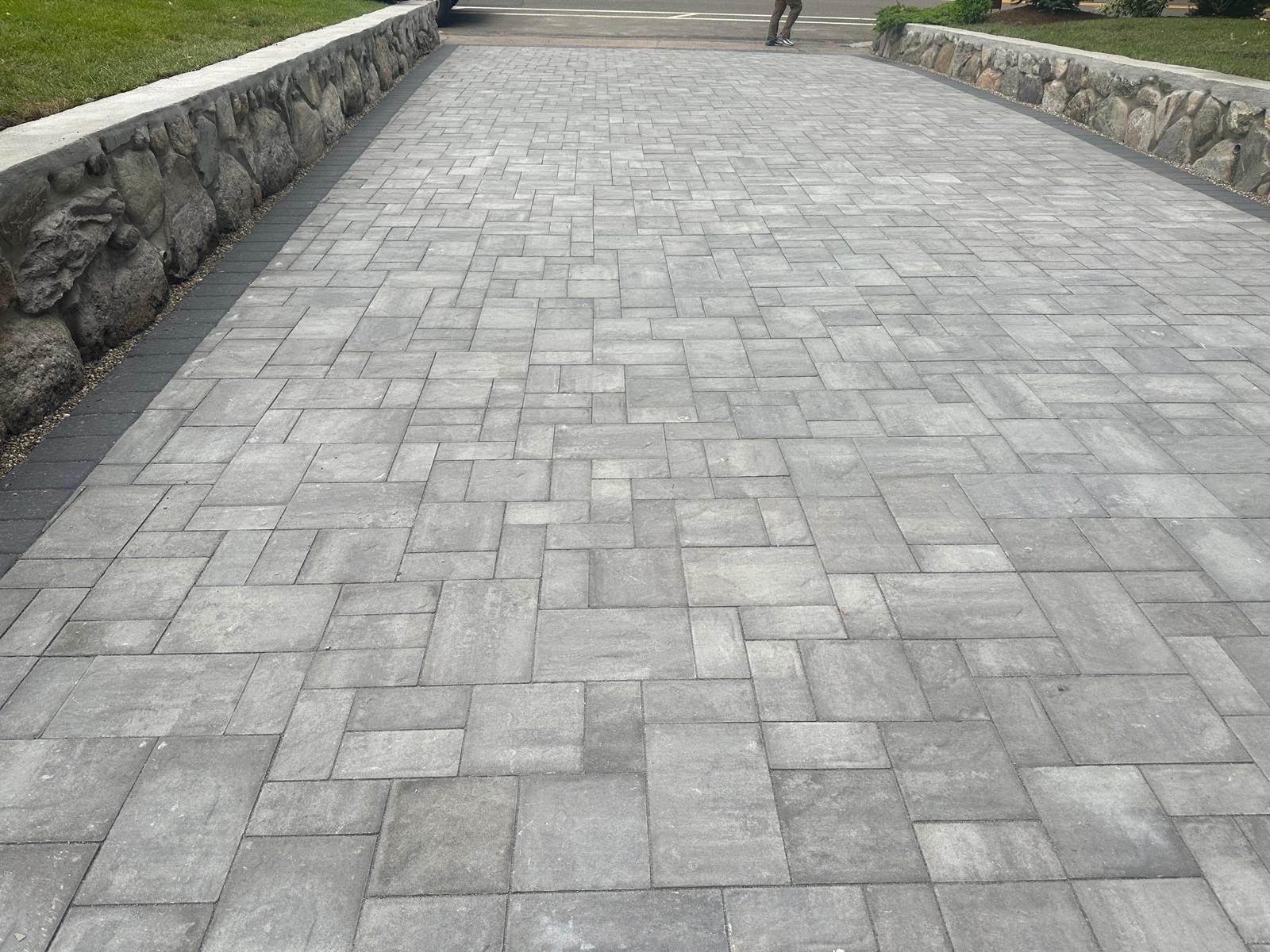 Wide paver driveway